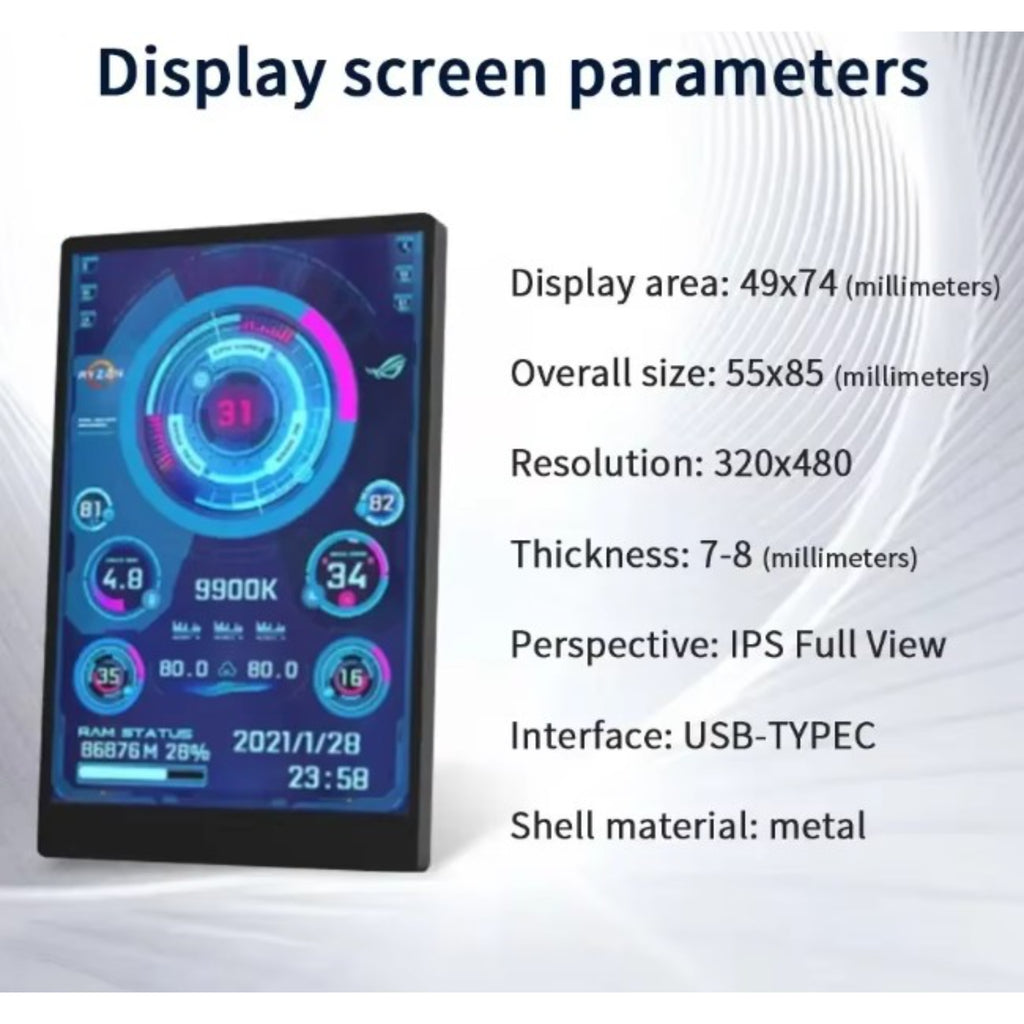 3.5″ Screen Mini PC System Monitor USB‑C – IPS Secondary Display for CPU/GPU/RAM Stats