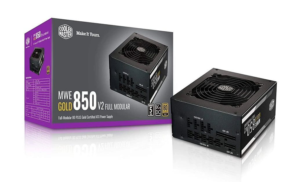 Cooler Master MWE 850 Gold V2 Fully Modular PSU (UK Plug) - 80 PLUS Gold 850W Power Supply Unit, Flat Black Cabling, 120mm HDB Fan - NEW & SEALED