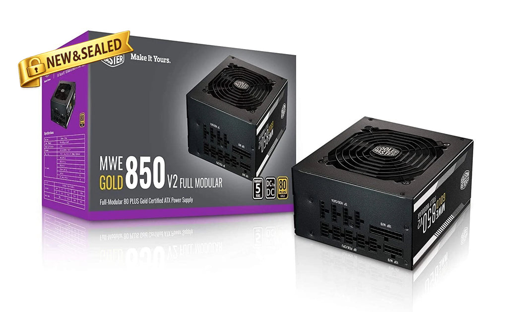 Cooler Master MWE 850 Gold V2 Fully Modular PSU (UK Plug) - 80 PLUS Gold 850W Power Supply Unit, Flat Black Cabling, 120mm HDB Fan - NEW & SEALED