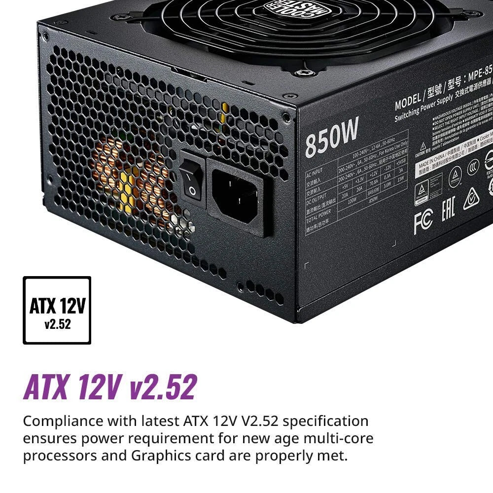 Cooler Master MWE 850 Gold V2 Fully Modular PSU (UK Plug) - 80 PLUS Gold 850W Power Supply Unit, Flat Black Cabling, 120mm HDB Fan - NEW & SEALED