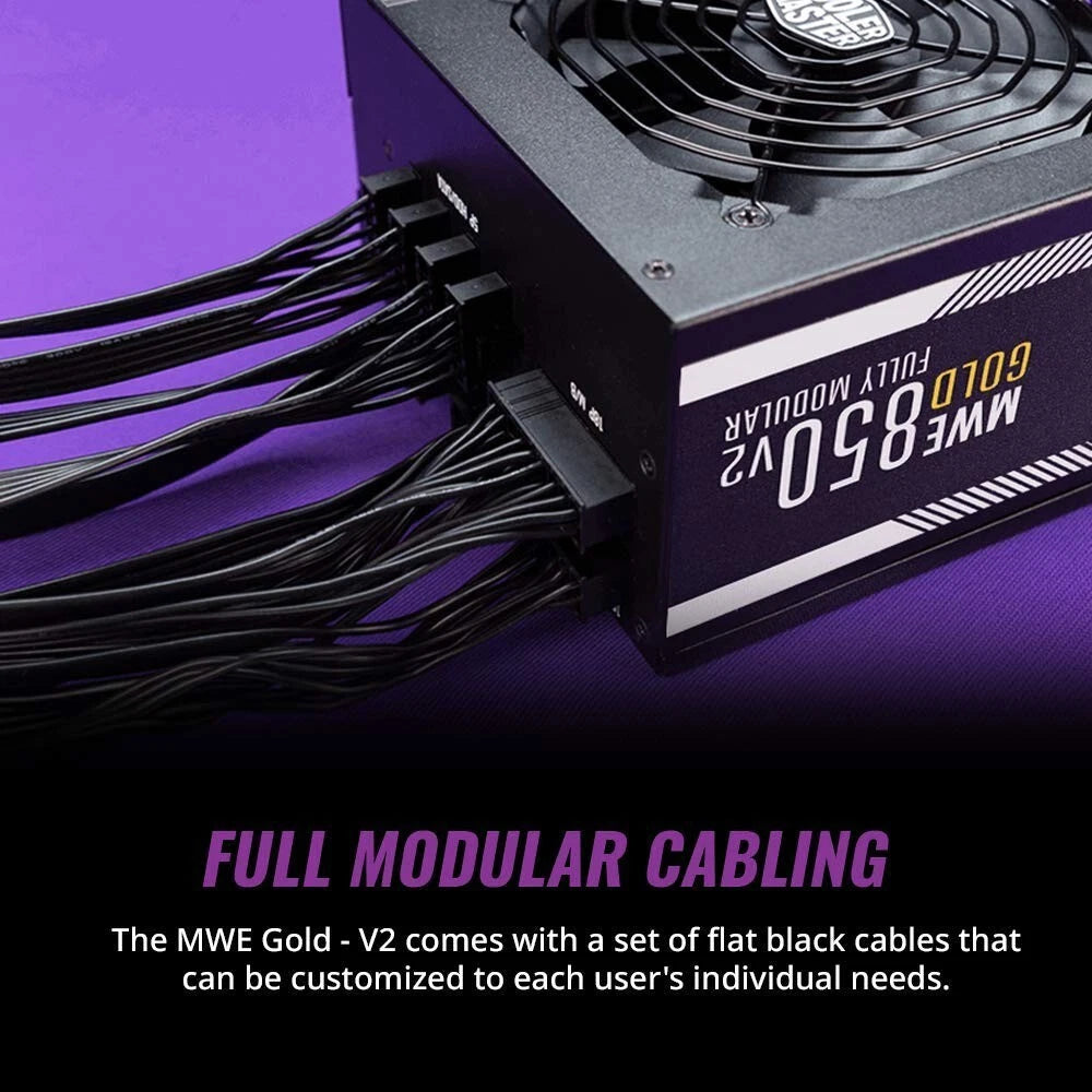 Cooler Master MWE 850 Gold V2 Fully Modular PSU (UK Plug) - 80 PLUS Gold 850W Power Supply Unit, Flat Black Cabling, 120mm HDB Fan - NEW & SEALED