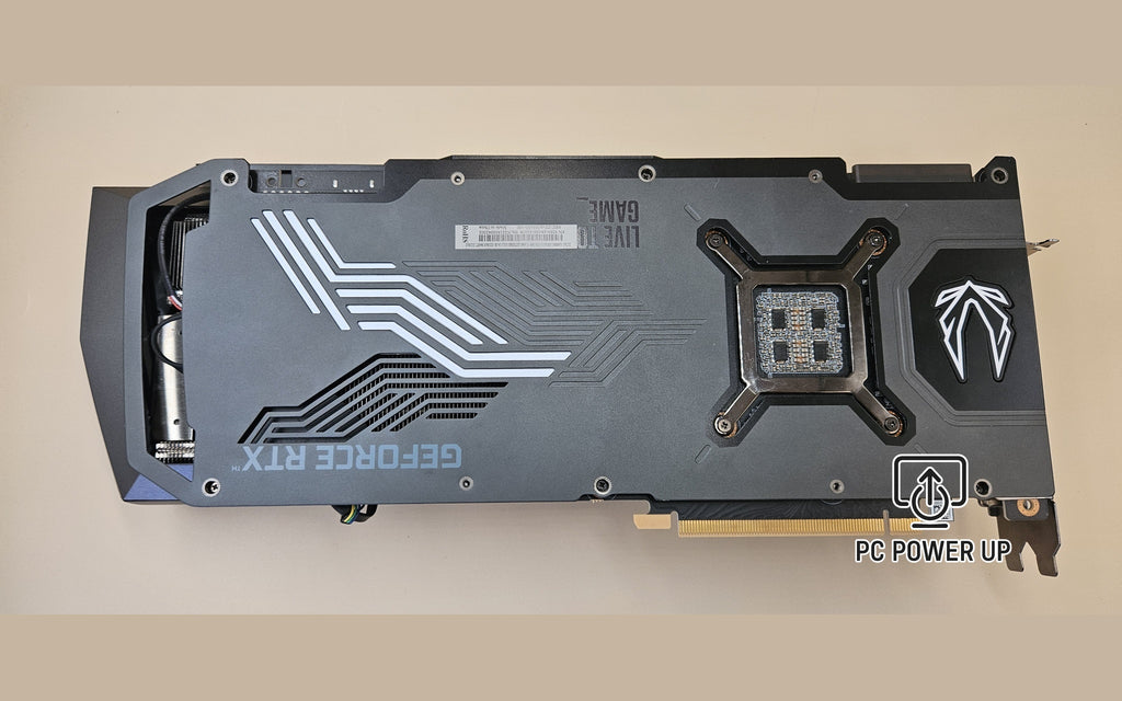 ZOTAC GeForce RTX graphics card backplate with vent pattern and logo