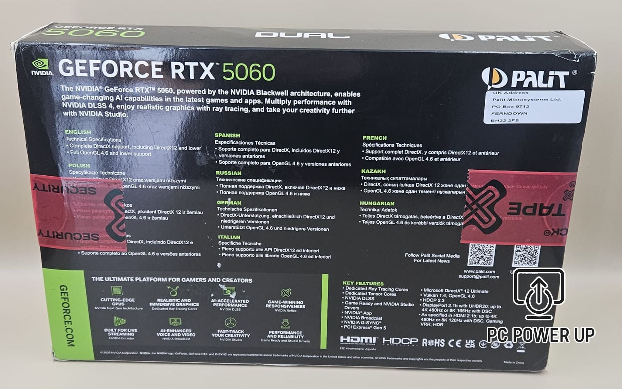 NVIDIA GeForce RTX 5060 Graphics Card (8GB GDDR6) Palit New, Damaged Box