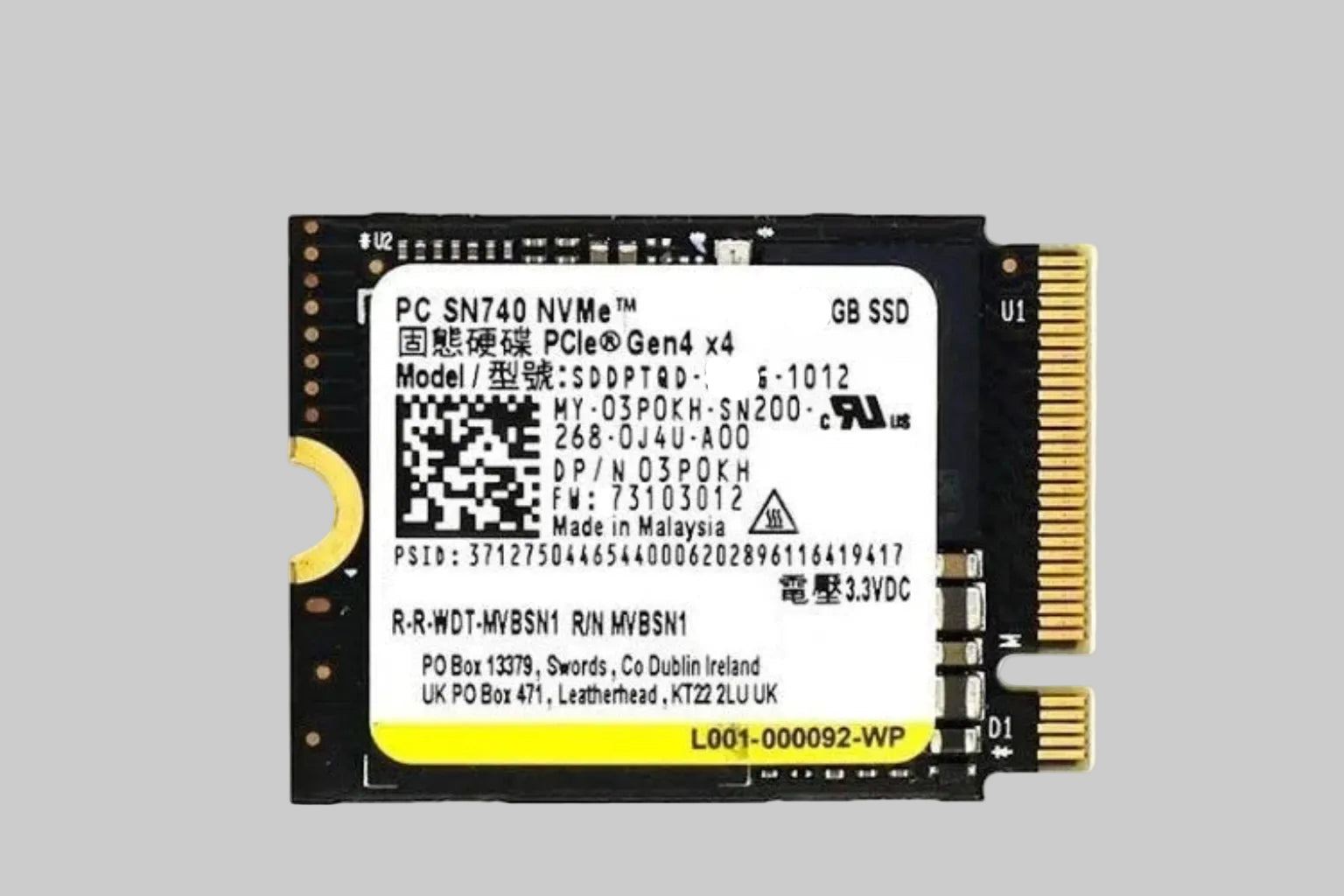 WD PC SN740 256GB NVMe SSD (PCIe Gen4 x4, M.2 2230, SDBPTPZ‑256G‑1012)