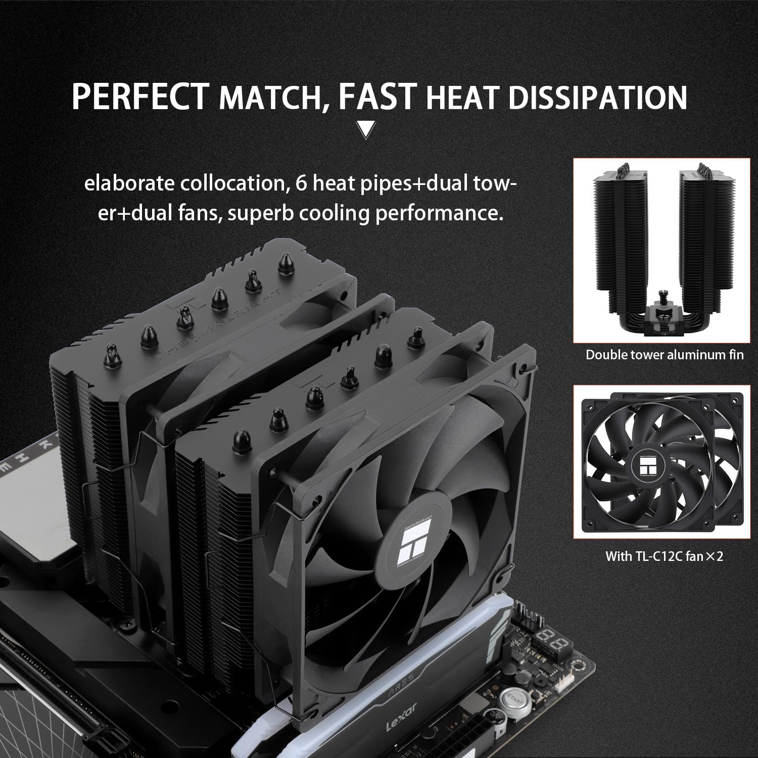 Thermalright Peerless Assassin 120 SE Black CPU Cooler (Dual Tower, 6 Heat Pipes, AMD Ryzen AM4/AM5 & Intel Core LGA1700/1200/115X)