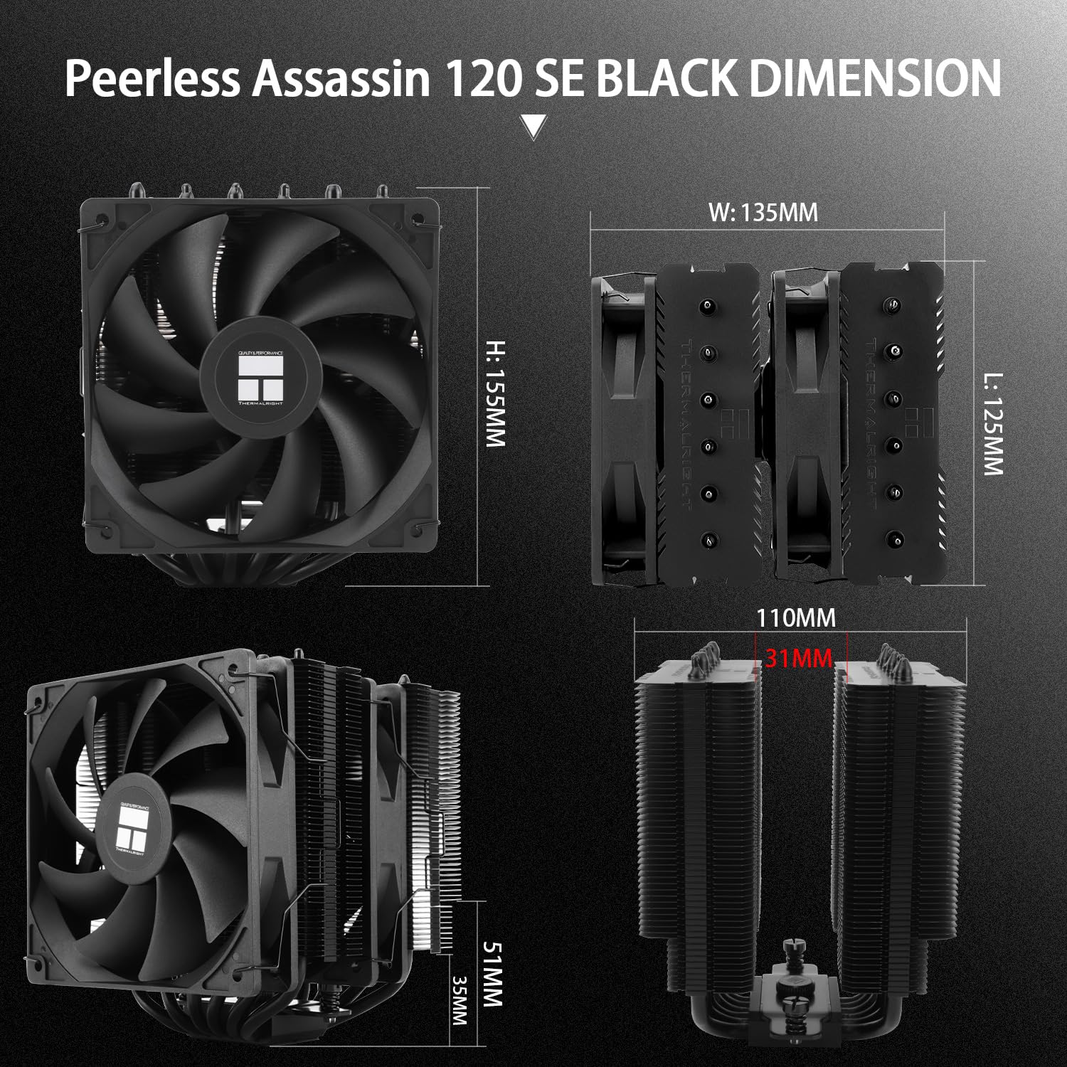 Thermalright Peerless Assassin 120 SE Black CPU Cooler (Dual Tower, 6 Heat Pipes, AMD Ryzen AM4/AM5 & Intel Core LGA1700/1200/115X)