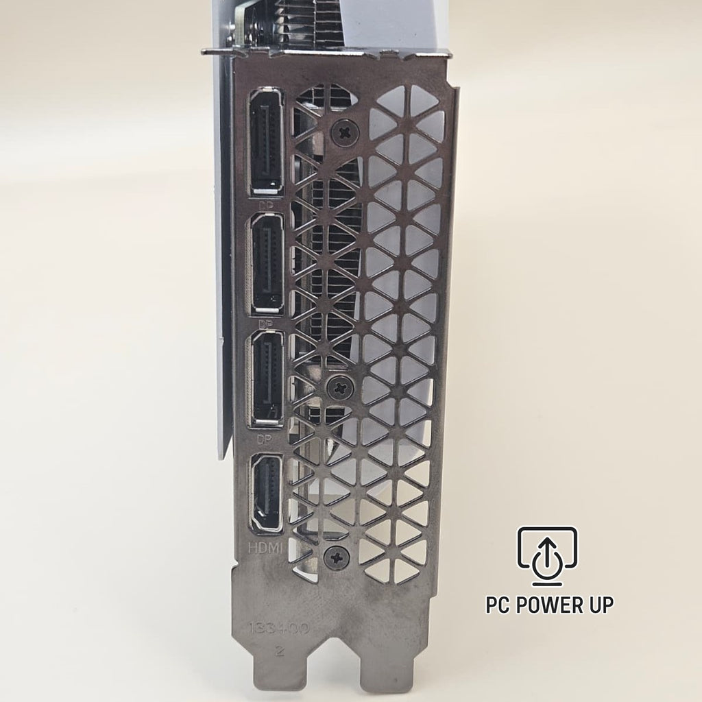 White graphics card rear I/O bracket with multiple output ports