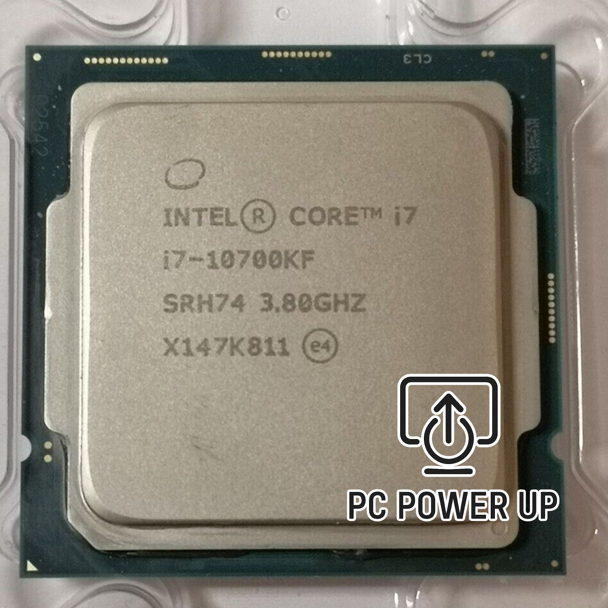 Intel Core i7‑10700KF with 8 cores, 16 threads, Comet Lake architecture. Stress tested for reliability, delivering strong gaming and multitasking without integrated graphics.