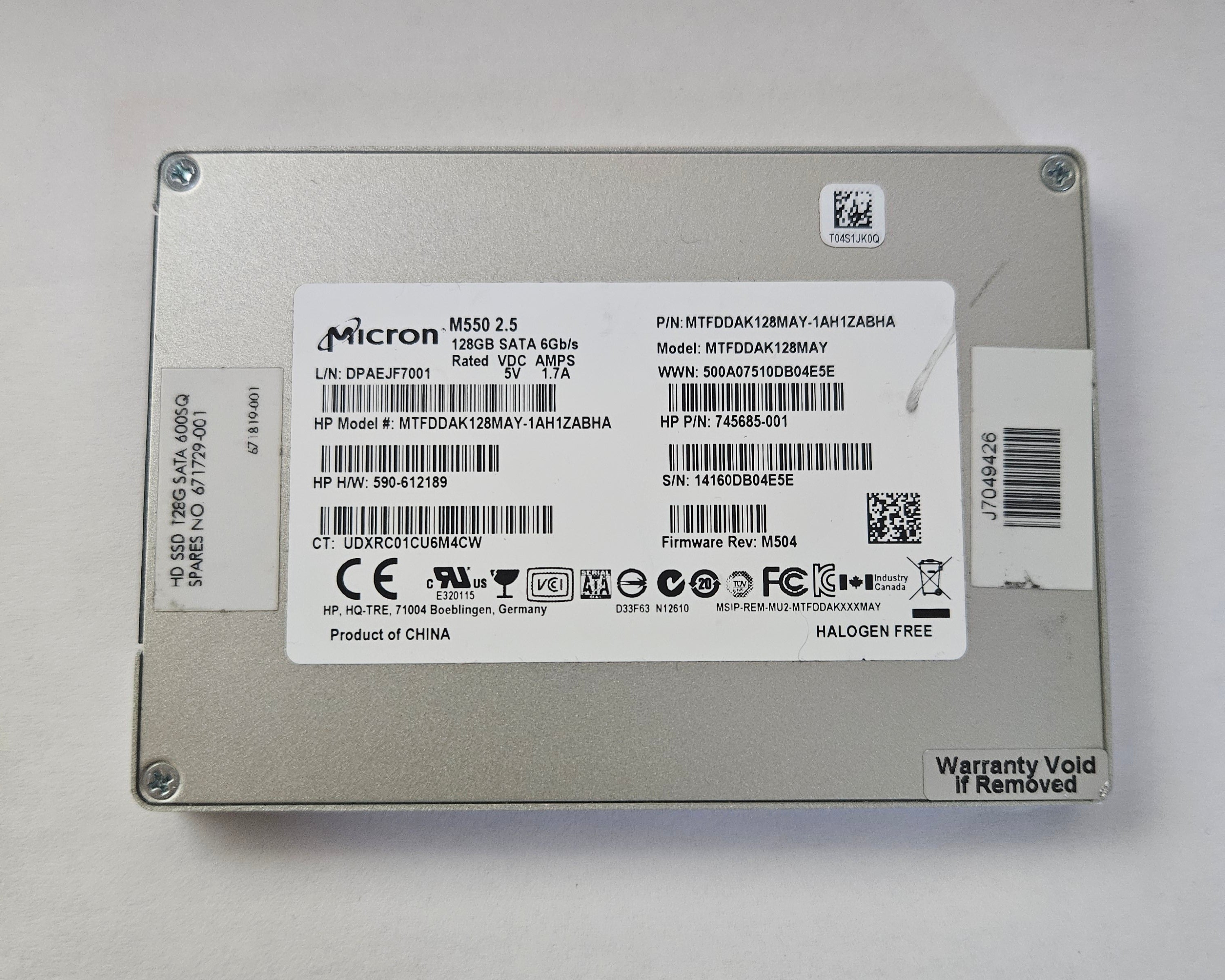 Micron M550 128GB 2.5" SATA III SSD (Solid State Drive)